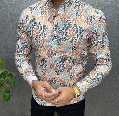 dhyan creation Men Printed A-line Kurta(White)