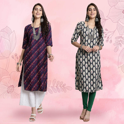 EthnicBasket Women Printed Straight Kurta(Multicolor)