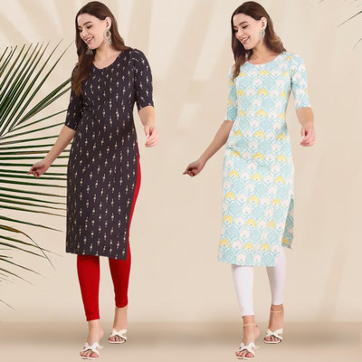 1 Stop Fashion Women Printed Straight Kurta(Multicolor)