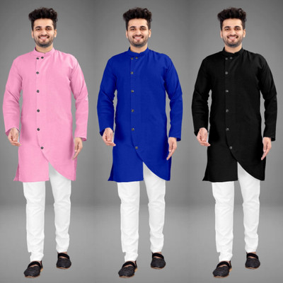 DIAMOND CLUSTER Men Self Design Trail Cut Kurta(Multicolor)