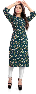 zindora Women Printed Straight Kurta(Green)