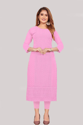 KAYRAAH Women Embroidered Straight Kurta(Pink)