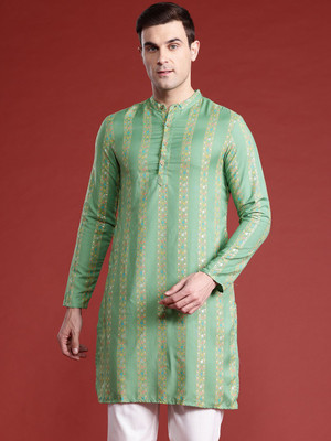 ANOUK Men Printed Straight Kurta(Green)