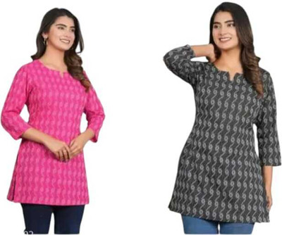 HASNAIN Women Embellished A-line Kurta(Pink, Grey)