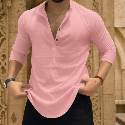 LEVIDE Men Self Design Casual Pink Shirt