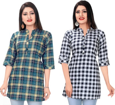 Meher Impex Casual Checkered Women Green, Black Top
