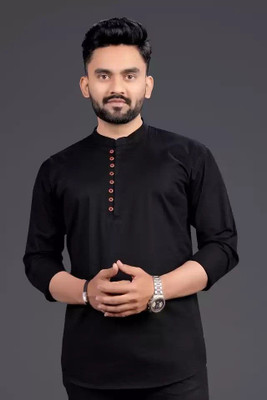 NIKOLA ENTERPRISES Men Printed Straight Kurta(Black)
