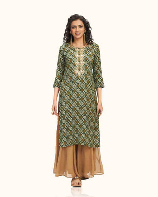 DRESOUL Women Printed Straight Kurta(Green)