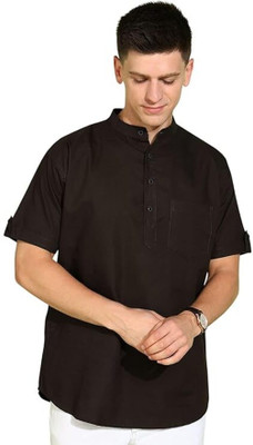 Ellipse Men Solid Straight Kurta(Brown)