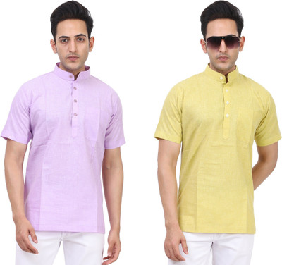 Kavita Fasion Men Solid Straight Kurta(Purple, Yellow)