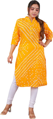 Parth f Women Printed A-line Kurta(Yellow)