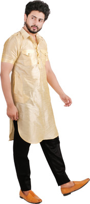 DRESSED UP DIVAS Men Solid Pathani Kurta(Beige)