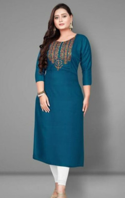 MUHAL Women Printed A-line Kurta(Blue)