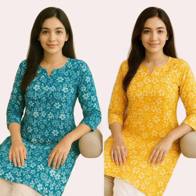 ssf Women Printed A-line Kurta(Blue, Yellow)
