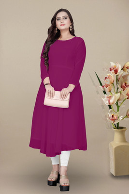Lakshya Fashion Women Solid Flared Kurta(Purple)