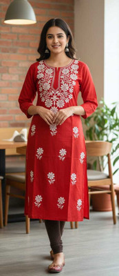 ZEHRACHIKAN Women Embroidered, Solid Straight Kurta(Green)