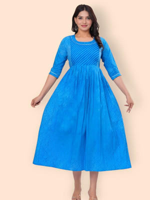 HouseOfCommon Women Printed Anarkali Kurta(Blue)