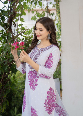 KJFAB Women Printed Straight Kurta(Multicolor)