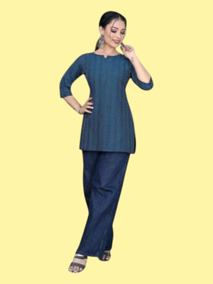 Texpa Creationma Women Striped A-line Kurta(Dark Blue)