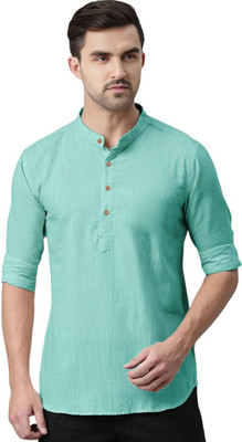 GOD HEART Men Solid Straight Kurta(Silver)