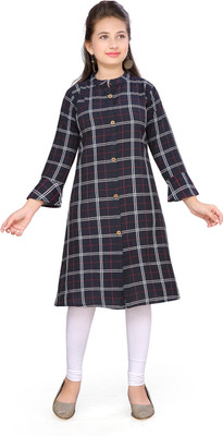 Aarika Girls Checkered Frontslit Kurta(Black)