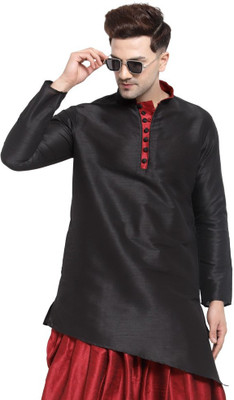 Sydney Heights Men Solid Asymmetric Kurta(Black)