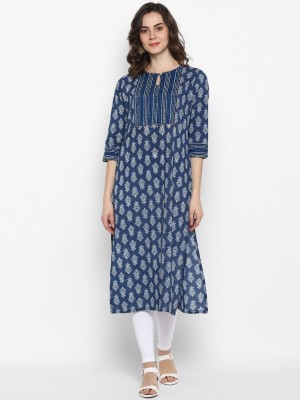 Janasya Women Printed Straight Kurta(Blue)