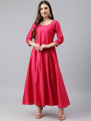 Sangria Women Solid Anarkali Kurta(Pink)