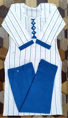 BEAUTY ART Women Striped Straight Kurta(Blue, White)