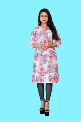 Tulsii Fab Women Printed Anarkali Kurta(Pink, White)