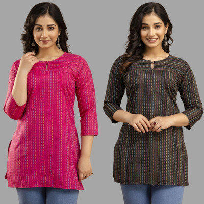 Rajab Creations Women Self Design A-line Kurta(Pink, Black)