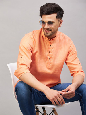 VASTRAMAY Men Solid A-line Kurta(Orange)