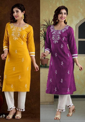 SISTO Women Chikan Embroidery A-line Kurta(Multicolor)