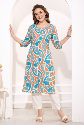 Keshubaba Women Printed Straight Kurta(Blue)