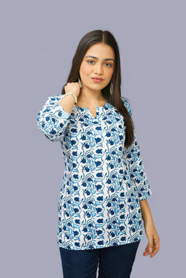 KGK Women Printed Straight Kurta(Blue)