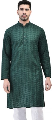 SG LEMAN Men Embroidered Straight Kurta(Green)