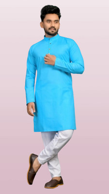 MAMTA TRENDS Men Solid Straight Kurta(Light Blue)