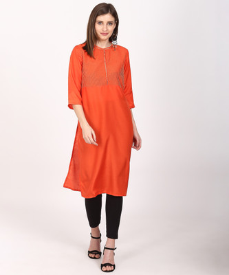 Aurelia Women Embellished Straight Kurta(Orange)