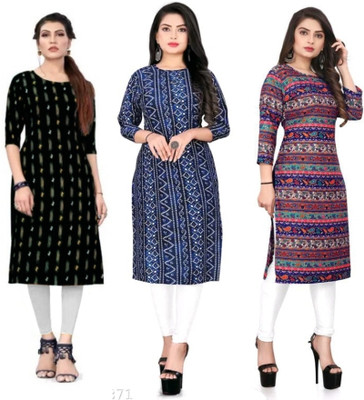 Anshfab Women Printed A-line Kurta(Multicolor)