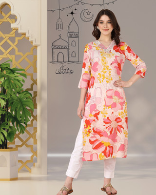 PinkTribe Women Printed Straight Kurta(Multicolor)