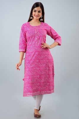 Loomista Women Leheriya Straight Kurta(Pink)