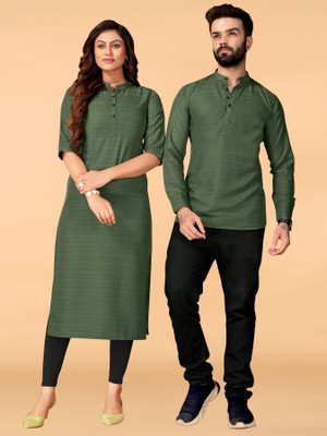 Harekrishna creation Women Striped A-line Kurta(Green)