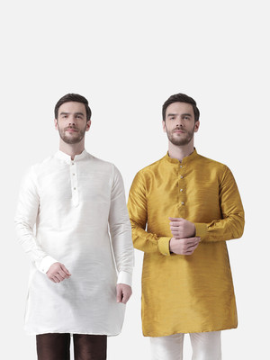 DEYANN Men Solid Pathani Kurta(White, Yellow)