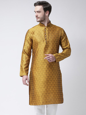 SG LEMAN Men Solid Straight Kurta(Yellow)