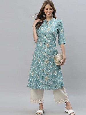 Lamba Creations Women Printed A-line Kurta(Blue)