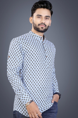 SPOQUE Men Printed Straight Kurta(Light Blue)