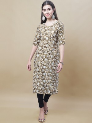 EthnicBasket Women Printed A-line Kurta(Brown)