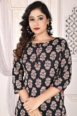 GOKUL TRENDZ Women Printed Straight Kurta(Black)