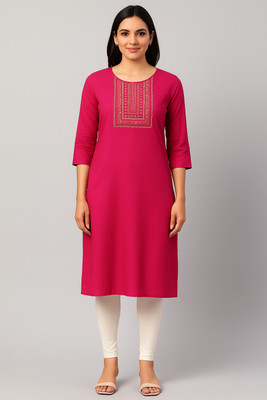 singaran fashion Women Solid Straight Kurta(Pink)