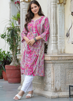 MuntahaFab Women Paisley, Printed Straight Kurta(Multicolor)